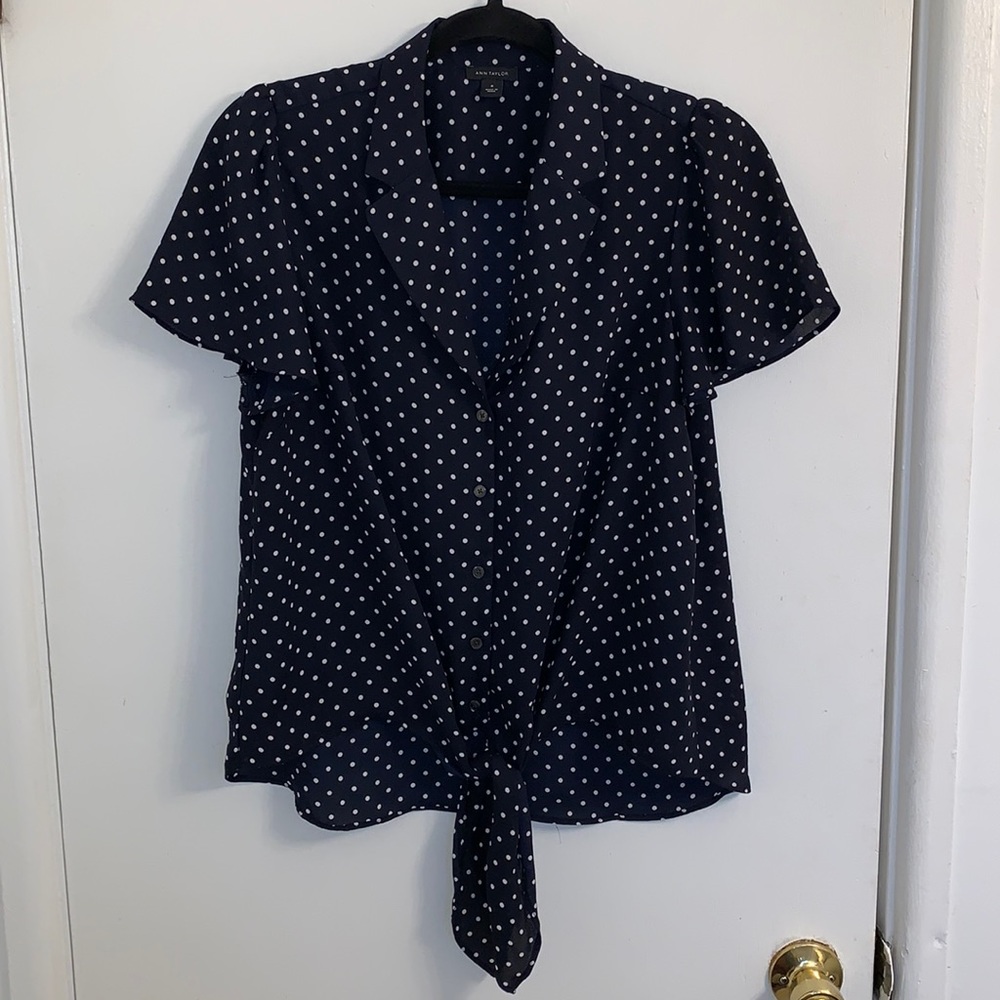 Ann Taylor Polka Dot Tie Front Top
